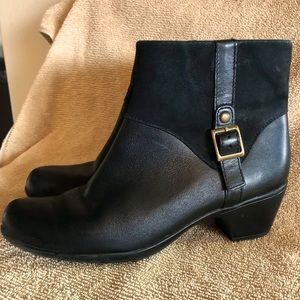 Clarks black mid heel booties. Size 8